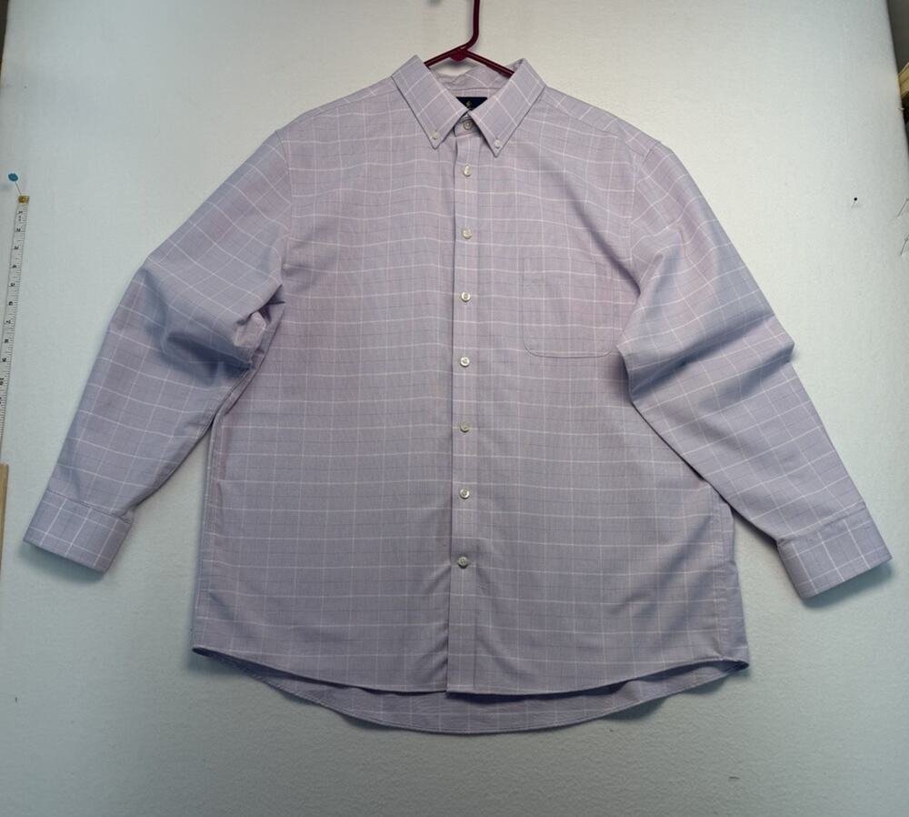 Stafford Men's Casual Button-Down 17 Lavender Long Sleeved Shirt Cotton Blend